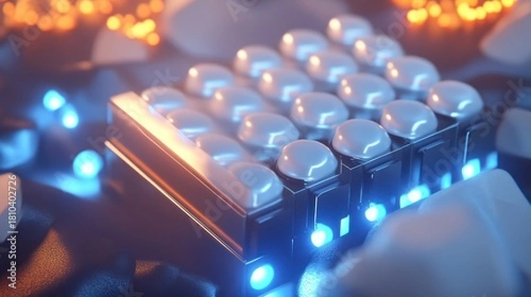 Fototapeta close-up shot showcasing a blister pack of pills with soft, diffused lighting and an ethereal glow suggesting medication and well-being