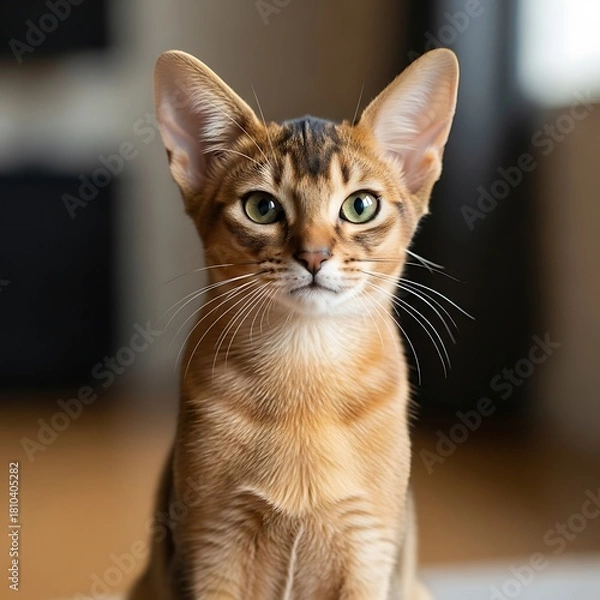 Fototapeta Abyssinian Cat Portrait - A Focused Gaze of a Beautiful Feline.