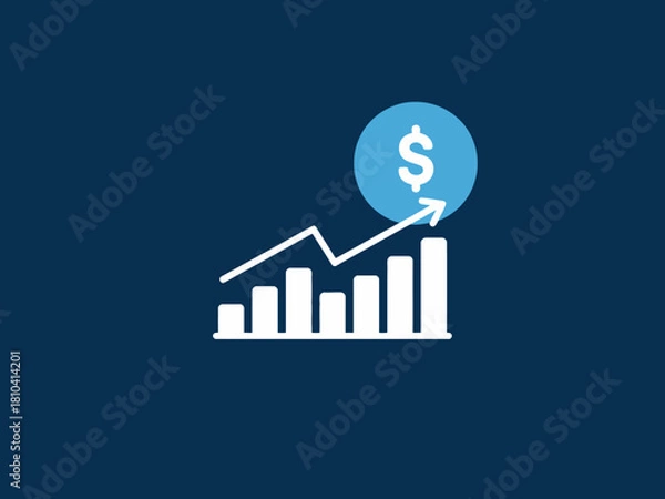 Obraz This image depicts a financial growth chart with an upward arrow and a dollar sign, representing the concept of increasing profits and business success over time.