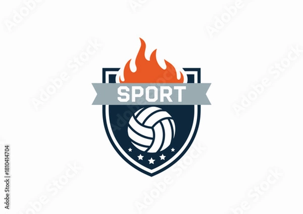 Obraz This image showcases a dynamic sports logo incorporating a volleyball and flames, creating a visually exciting representation of energy, competition, and athleticism.