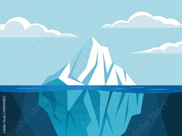 Obraz This digital artwork depicts a majestic iceberg, showcasing both its visible surface and hidden underwater complexities, highlighting the beauty of nature and climate themes.
