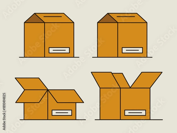 Obraz This image showcases different styles of cardboard boxes, highlighting their design and functionality, with clear outlines and vibrant colors that attract attention.