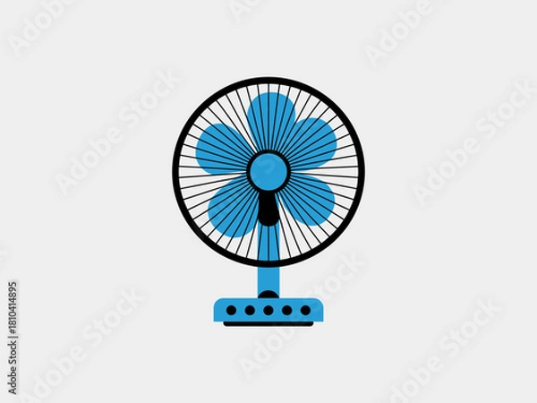Obraz A minimalist illustration of a blue fan, designed to symbolize summer heat relief and comfort, showcasing a modern aesthetic with fresh color choices and form.