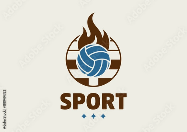 Obraz This dynamic logo design integrates a volleyball with flames, symbolizing athleticism and energy, representing sports culture and the excitement of competition in a visually striking way.