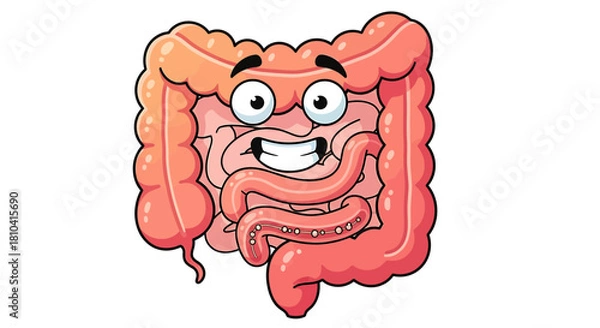 Obraz Illustration Cartoon Vector SVG Design of Smiling Intestine with Bold Outline in Peach Color Scheme