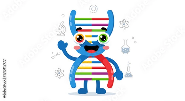 Obraz Illustration Vector SVG Design with Cartoon DNA Character in Colorful Flat Style