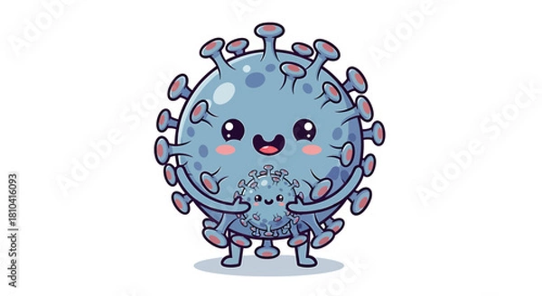 Obraz Illustration Vector SVG Design of Cute Cartoon Corona Virus with Smaller Virus Modern Flat Style