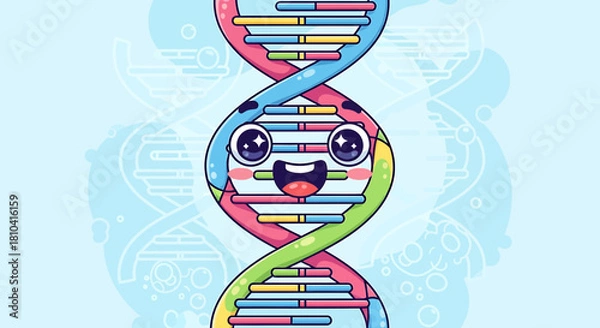 Obraz Cartoon DNA SVG Illustration with Kawaii Face Colorful Vector SVG Design