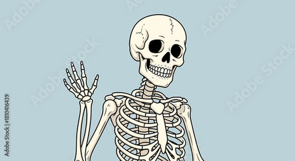 Obraz Illustration Vector SVG of Skeleton with Hand Outline Style against Blue Background