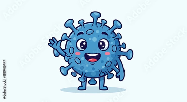 Obraz Illustration Vector SVG Design of Cute Virus Cartoon Character with Blue Color Flat Design