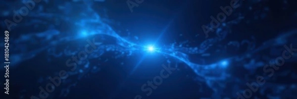 Fototapeta Bright blue light flares, abstract glowing rays over black , texture, photo, background