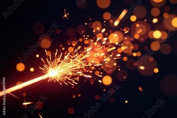 Fototapeta Close-up of vibrant firework sparkle trails against black, shine, colorful, background
