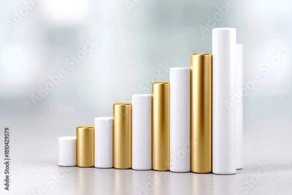 Obraz rendering of gold arrow climbing over bar chart, business growth and profit increase visualization 