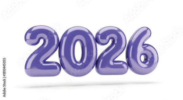 Fototapeta A glossy purple 2026 number arrangement on a white background representing a future year date concept