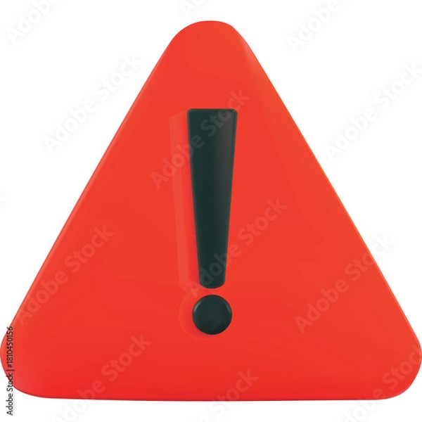 Fototapeta Red Triangle Warning Sign with Black Exclamation Mark and Shadow Over Transparent Background Safety Alert Symbol