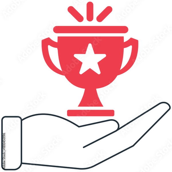 Fototapeta Red Trophy With Star Icon Held By A White Hand Outline On A Transparent Background Victory Achievement Symbol