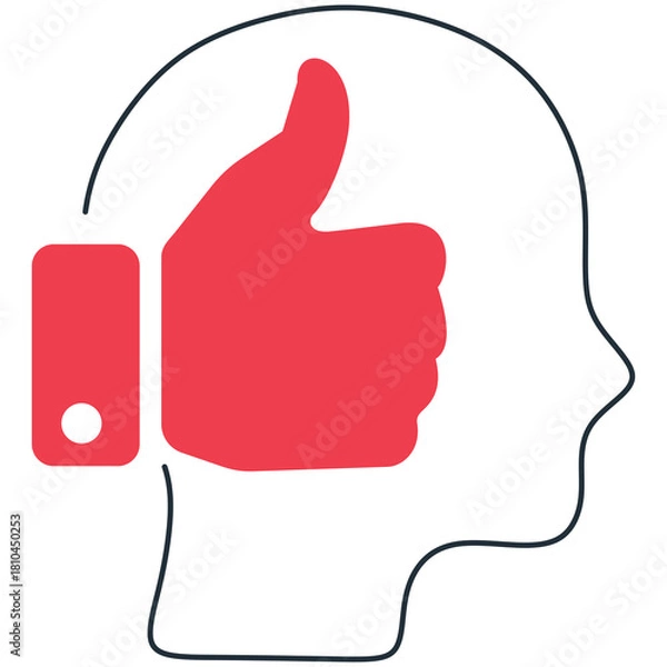 Fototapeta Red Thumbs Up Icon Symbolizing Positive Feedback Approval And Good Opinion Inside Head Silhouette On White Background