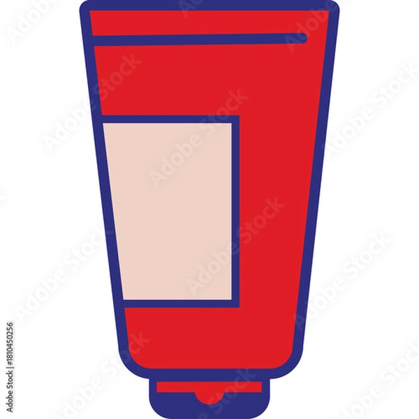 Fototapeta Red Tube With Light Pink Label And Blue Outline Isolated On Transparent Background Simple Graphic Design