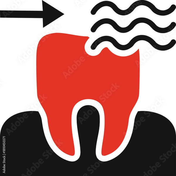 Fototapeta Red Tooth Icon Indicating Pain Sensitivity Sensitivity and Dental Health Concern with Wavy Lines Suggesting Heat or Cold Sensation on Transparent Background