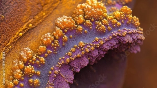 Fototapeta Close-up of textured, organic forms in shades of gold and purple