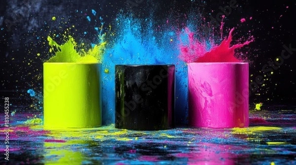 Obraz Colorful paint explosions around containers