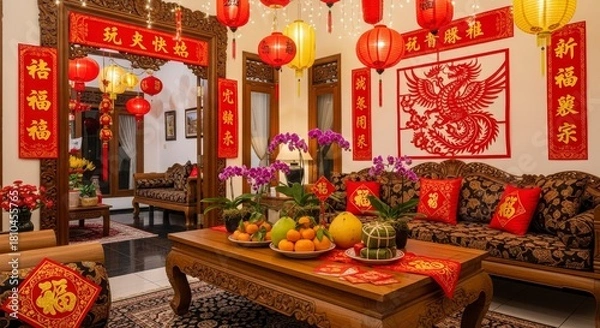 Obraz Festive Chinese New Year Home Decor with Lanterns.