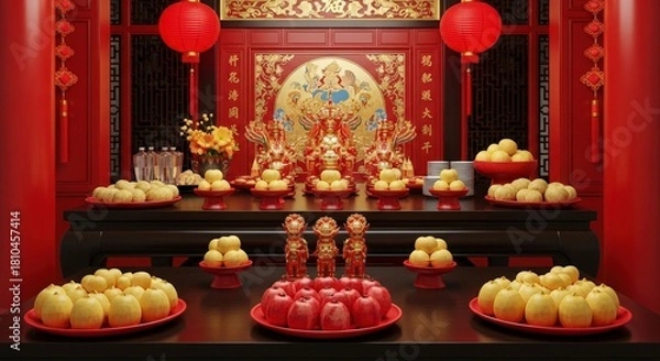 Obraz Chinese New Year Altar with Festive Offerings.