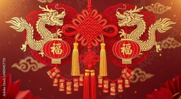 Obraz Chinese New Year Dragon Lantern Knot Decoration.