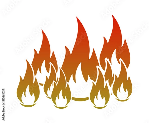 Obraz Dynamic Fire Flames Icon with Gradient Colors on White Background, Stylized Heat Energy Symbol
