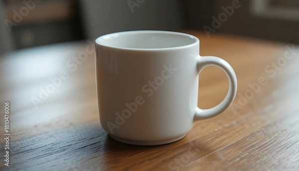 Obraz Minimal white ceramic mug on a warm wooden surface