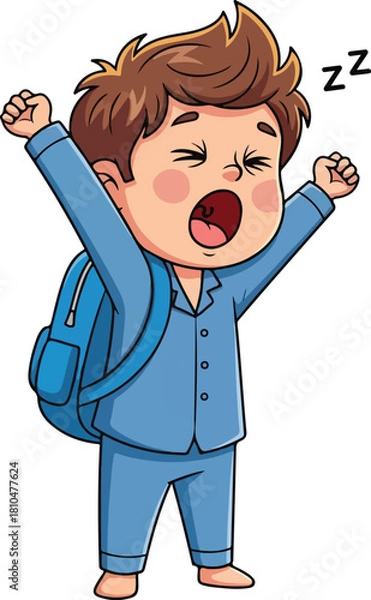 Fototapeta little boy with a sleepy, tired,