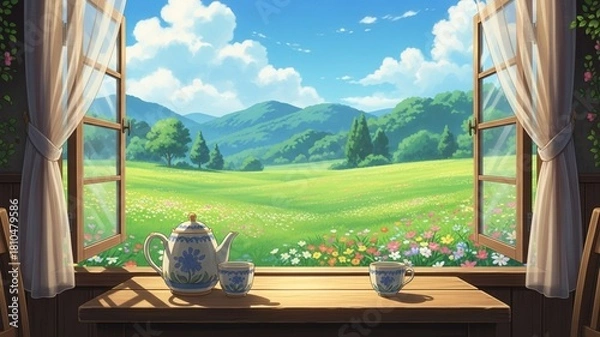 Fototapeta view from the window of the mountain