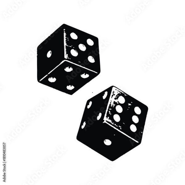Obraz Black and white vintage retro style illustration of classic dice, vector grunge texture
