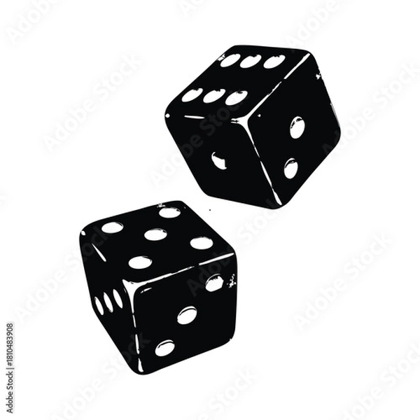Obraz Black and white vintage retro style illustration of classic dice, vector grunge texture