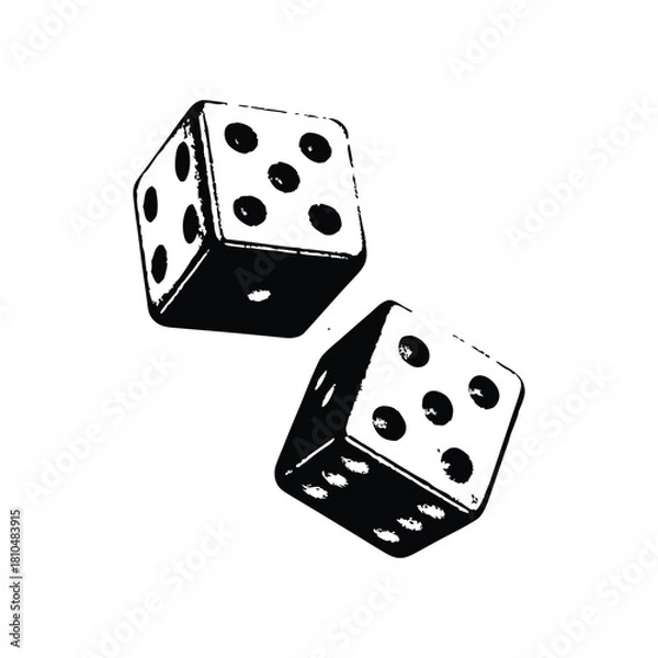 Obraz Black and white vintage retro style illustration of classic dice, vector grunge texture