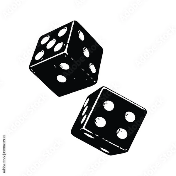 Obraz Black and white vintage retro style illustration of classic dice, vector grunge texture