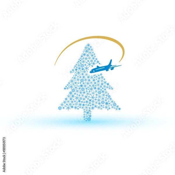 Fototapeta christmas tree from snowflake with airplane eps10