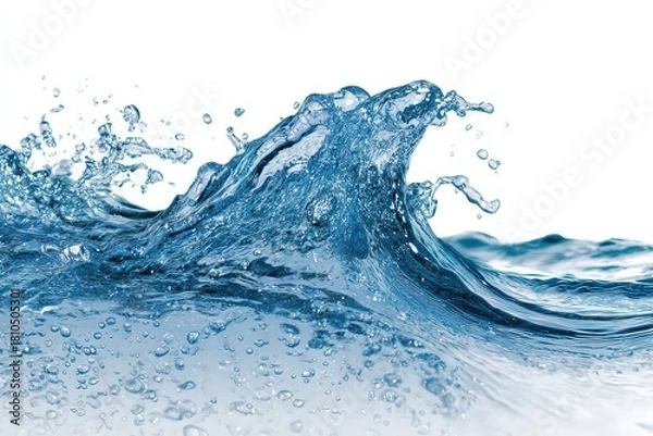 Fototapeta Dynamic Wave Formation in Vibrant Blue Water Against White Background