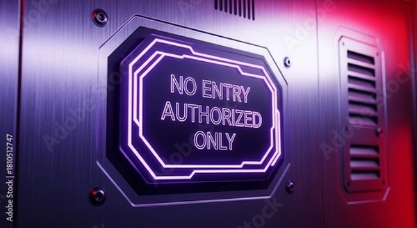 Obraz A Futuristic Illuminated Sign Denoting Restricted Access To Authorized Personnel Only