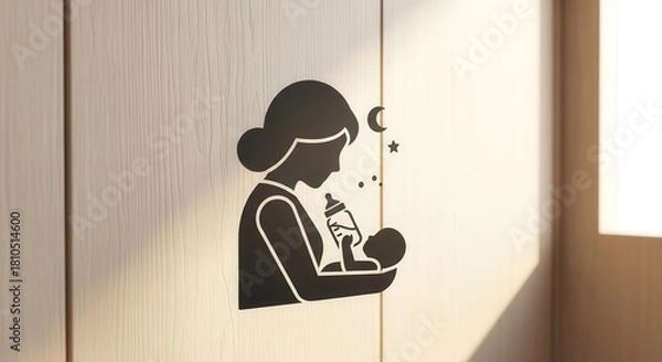 Fototapeta A Mother's Embrace and Nourishment Concept Depicted in Elegant Minimalist Design