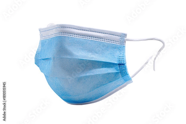 Fototapeta Blue surgical mask on black, ear loops visible