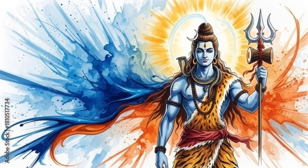 Obraz Vibrant Artistic Depiction of Lord Shiva with Dynamic Backgrounds and