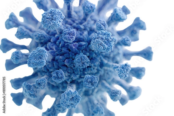 Fototapeta Spiky, blue virus. Detailed 3D render. Microscopic view