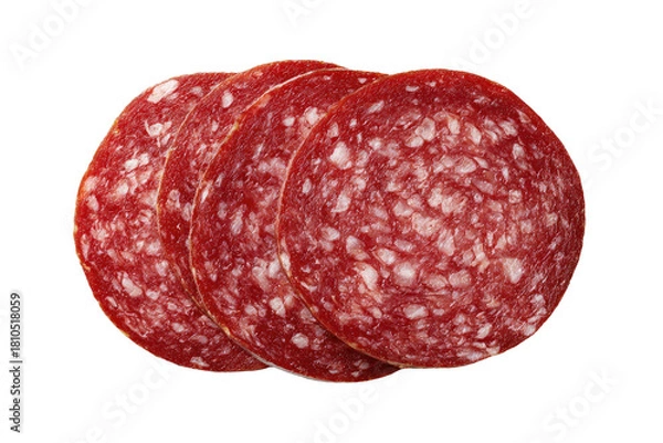 Fototapeta Sliced salami circles, red with white flecks