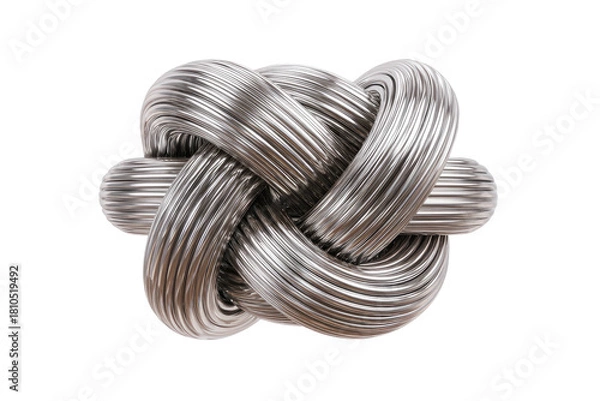Fototapeta Knotted, silver, ribbed cord forms a complex, tight shape