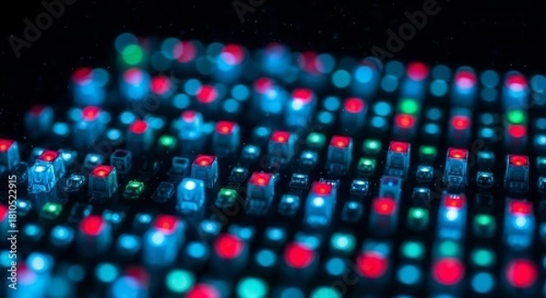 Obraz Abstract Illuminated Control Panel Interface in a Neon Glow with a Dark Background