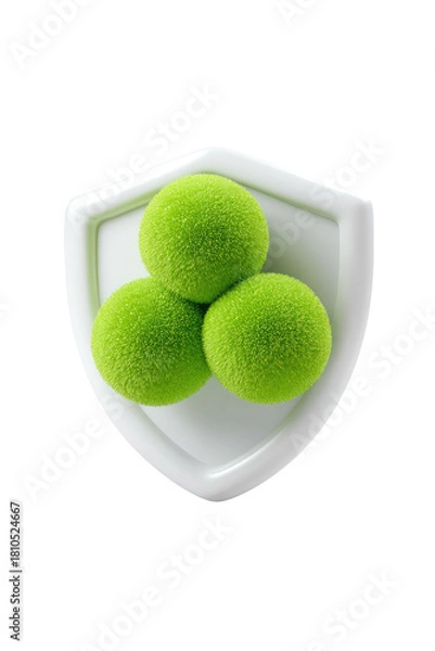 Fototapeta Green orbs on white shield; abstract heraldry design