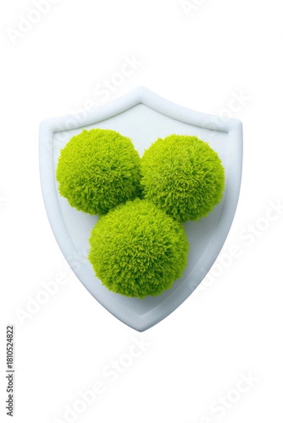 Fototapeta Shield with three fluffy bright green floral spheres