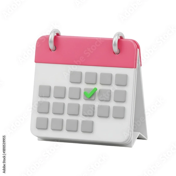 Obraz 3d pink and white desk calendar with a green highlighted day