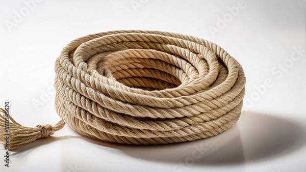 Fototapeta A clean coil of rope positioned precisely on white background